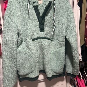 Source Unknown Mint Green Sherpa Pullover Hoodie with Dark Green Trim